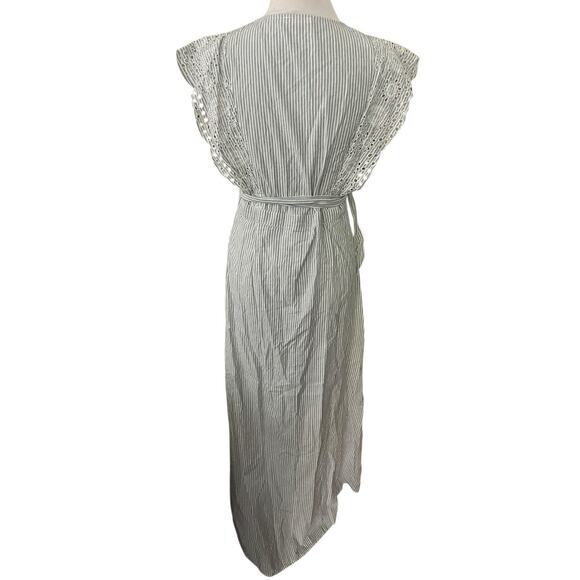 NWOT Neuflora Wrap Ruffle Maxi Dress •M• Striped Eyelet Flutter Sleeve - Picture 6 of 12